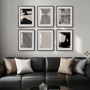 Framed Boho Black and White Minimalist Abstract Wall Art for Living Room Set of 6