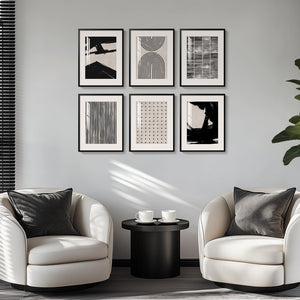 Framed Boho Black and White Minimalist Abstract Wall Art for Living Room Set of 6