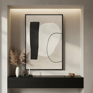 Framed Modern Black White Beige Neutral Minimalist Abstract Wall Art for Living Room
