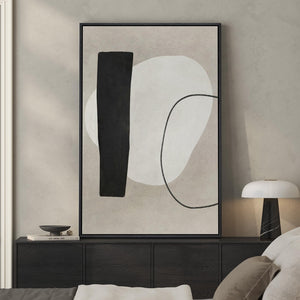 Framed Modern Black White Beige Neutral Minimalist Abstract Wall Art for Living Room