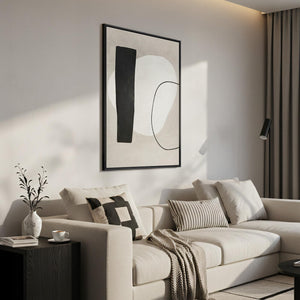 Framed Modern Black White Beige Neutral Minimalist Abstract Wall Art for Living Room