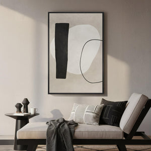 Framed Modern Black White Beige Neutral Minimalist Abstract Wall Art for Living Room