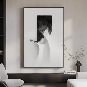 Framed Modern Minimalist Black and White Abstract Wall Art for Living Room