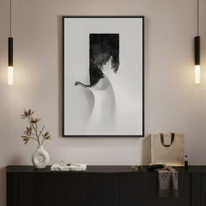 Framed Modern Minimalist Black and White Abstract Wall Art for Living Room