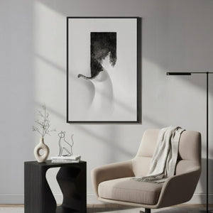 Framed Modern Minimalist Black and White Abstract Wall Art for Living Room