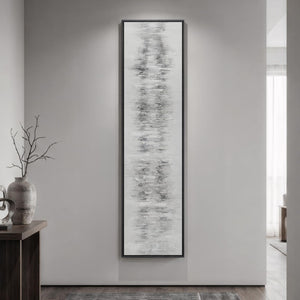 Framed Long Narrow Black and White Minimalist Contemporary Abstract Vertical Wall Art