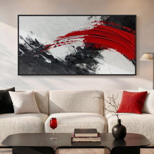 Extra Large Framed Red Black White Modern Minimalist Abstract Wall Art for Living Room