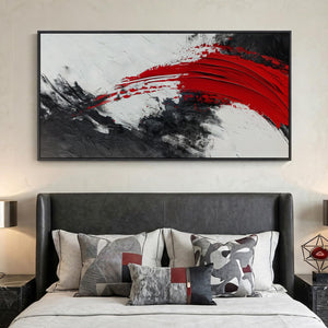 Extra Large Framed Red Black White Modern Minimalist Abstract Wall Art for Living Room