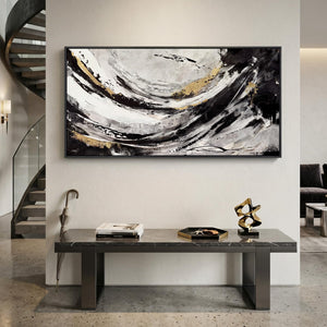 Extra Large Framed Black and White Modern Abstract Wall Art for Living Room