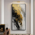 Large Framed Black White and Gold Abstract Contemporary Vertical Wall Art for Hallway
