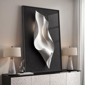 Large Framed Black and White Elegant Modern Minimalist Abstract Wall Art for Living Room