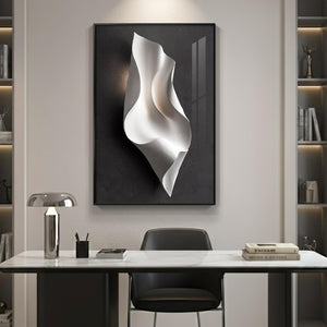 Large Framed Black and White Elegant Modern Minimalist Abstract Wall Art for Living Room