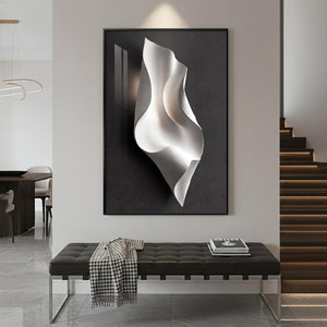 Large Framed Black and White Elegant Modern Minimalist Abstract Wall Art for Living Room