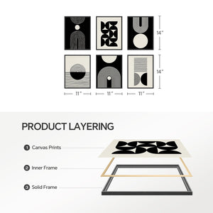 Framed Modern Abstract Black and White Boho Geometric Wall Art for Living Room Set of 6