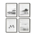 Framed Coastal Beach Black and White Wall Art for Living Room Set of 4