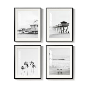Framed Coastal Beach Black and White Wall Art for Living Room Set of 4