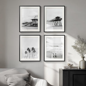 Framed Coastal Beach Black and White Wall Art for Living Room Set of 4