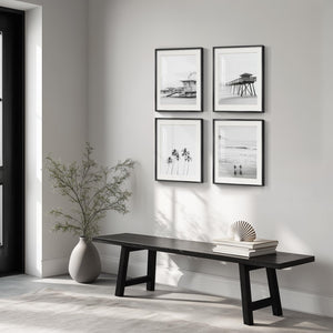 Framed Coastal Beach Black and White Wall Art for Living Room Set of 4