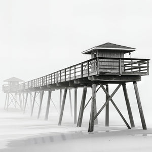 Framed Coastal Beach Black and White Wall Art for Living Room Set of 4