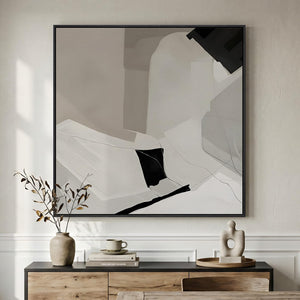 Extra Large Framed Black White Modern Neutral Minimalist Abstract Wall Art for Living Room