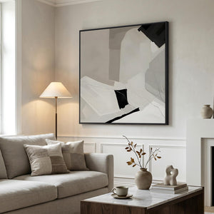 Extra Large Framed Black White Modern Neutral Minimalist Abstract Wall Art for Living Room