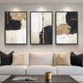 Large Framed Black and White Gold Modern Minimalist Abstract Wall Art for Living Room Set of 3