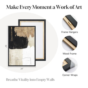 Large Framed Black and White Gold Modern Minimalist Abstract Wall Art for Living Room Set of 3