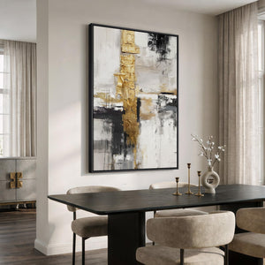 Extra Large Framed Black White Gold Contemporary Abstract Vertical Wall Art for Living Room
