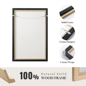 Extra Large Framed Black White Gold Contemporary Abstract Vertical Wall Art for Living Room