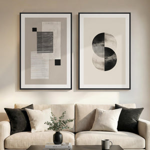 Large Framed Neutral Modern Minimalist Abstract Wall Art for Living Room Set of 2