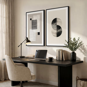Large Framed Neutral Modern Minimalist Abstract Wall Art for Living Room Set of 2