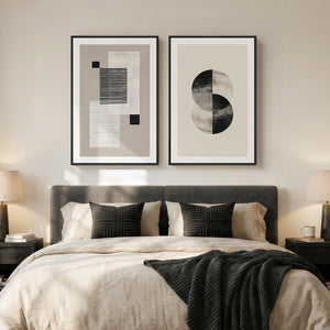 Large Framed Neutral Modern Minimalist Abstract Wall Art for Living Room Set of 2