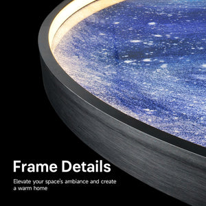 Large Framed LED Blue Round Space Modern Galaxy Wall Art for Living Room
