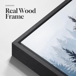 Framed Blue Foggy Forest Mountain Nature Landscape Wall Art for Living Room Set of 3