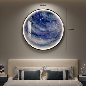 Large Framed LED Blue Round Space Modern Galaxy Wall Art for Living Room