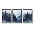 Framed Blue Foggy Forest Mountain Nature Landscape Wall Art for Living Room Set of 3