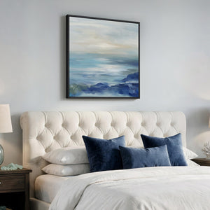 Large Framed Blue Abstract Modern Minimalist Ocean Wall Art Decor Square Coastal Canvas Print for Living Room