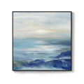 Large Framed Blue Abstract Modern Minimalist Ocean Wall Art Decor Square Coastal Canvas Print for Living Room