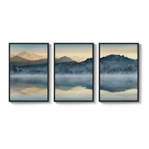 Large Framed Modern Minimalist Blue Watercolor Mountain Landscape Wall Art for Living Room Set of 3