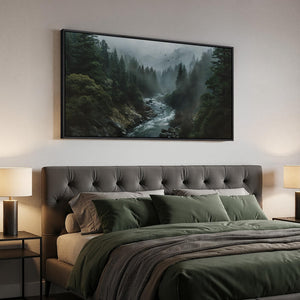 Large Framed Moody Misty Forest Landscape Photography Wall Art for Living Room