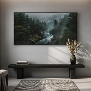 Large Framed Moody Misty Forest Landscape Photography Wall Art for Living Room