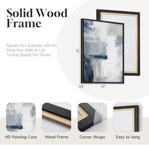 Large Framed Blue Gray Modern Minimalist Abstract Wall Art for Living Room Set of 2
