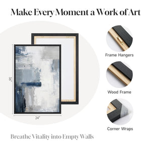 Large Framed Blue Gray Modern Minimalist Abstract Wall Art for Living Room Set of 2