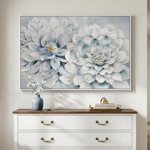 Framed Modern Blue and White Natural Floral Wall Art for Bedroom