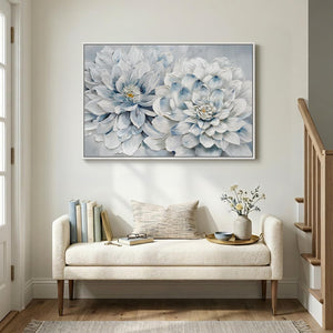 Framed Modern Blue and White Natural Floral Wall Art for Bedroom