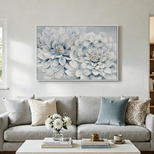 Framed Modern Blue and White Natural Floral Wall Art for Bedroom