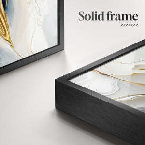 Extra Large Framed Blue White and Gold Modern Abstract Vertical Wall Art for Living Room