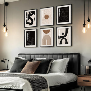 Framed Boho Black and White Brown Modern Abstract Wall Art for Living Room Set of 6