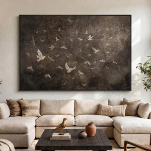 Extra Large Framed Retro Vintage Brown Bird Abstract Wall Art for Living Room