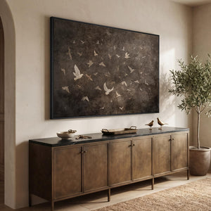 Extra Large Framed Retro Vintage Brown Bird Abstract Wall Art for Living Room